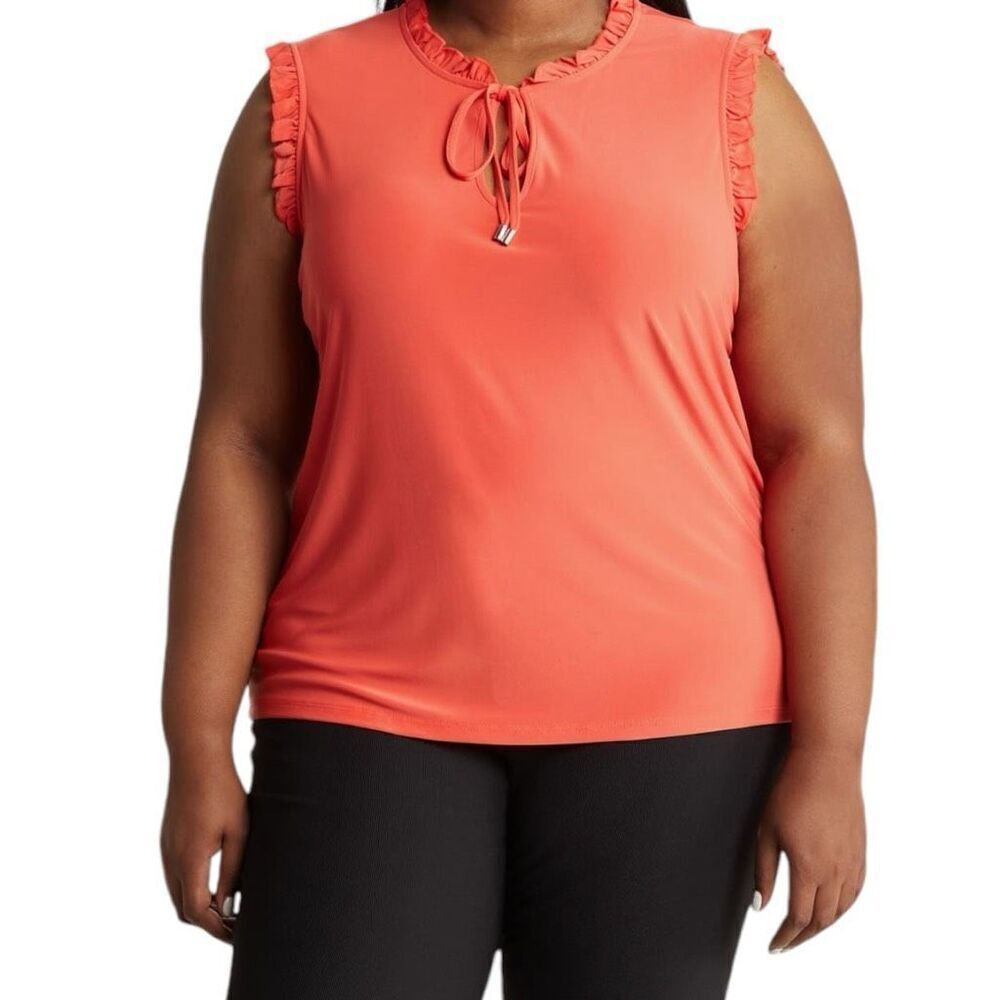 T Tahari Ruffle Keyhole Sleeveless Top Size 2X